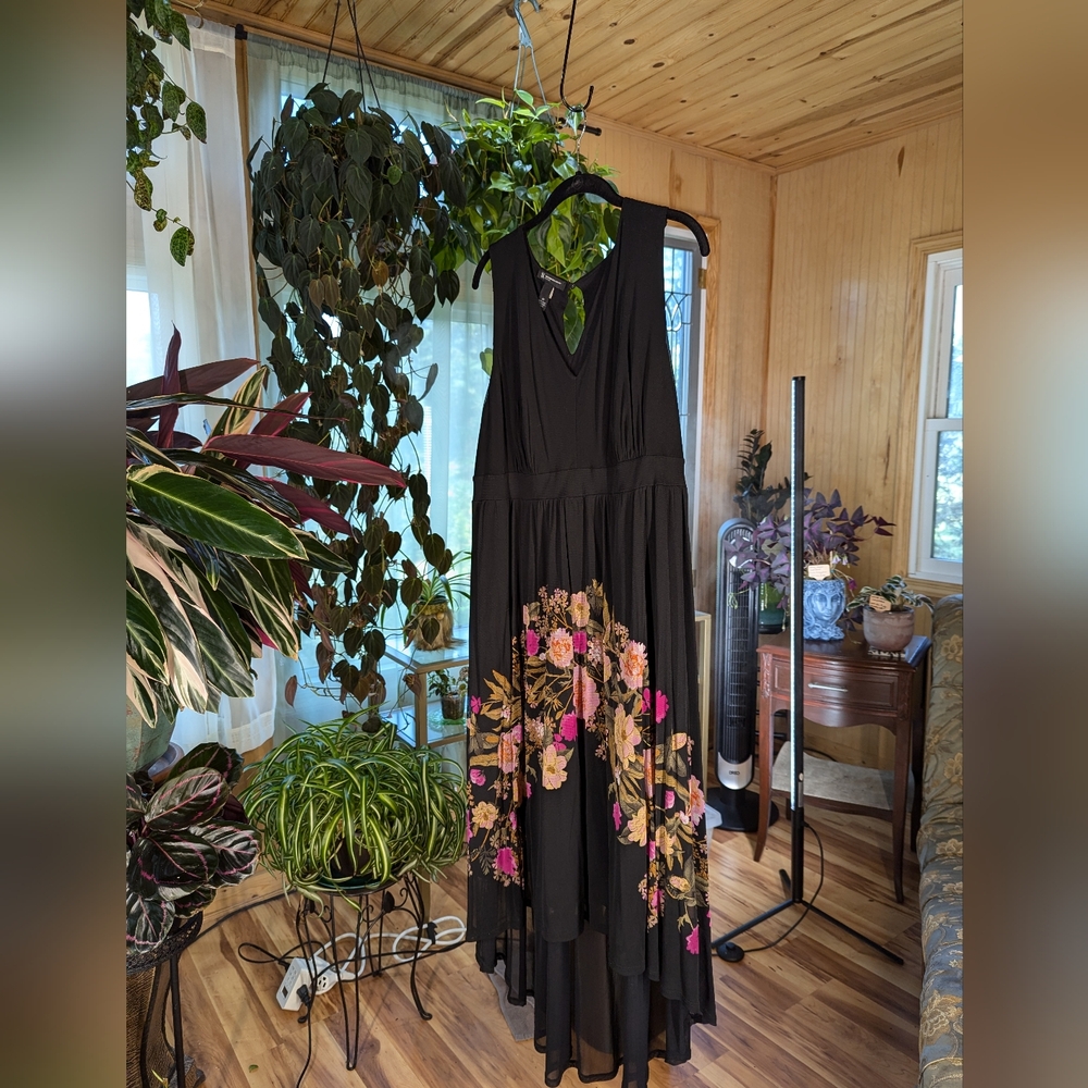 INC International Concepts black floral asymmetrical dress